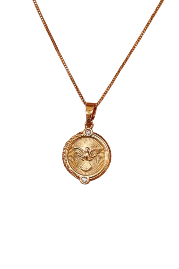 Colar Medalha Divino Espírito Santo Ouro Amarelo 18k