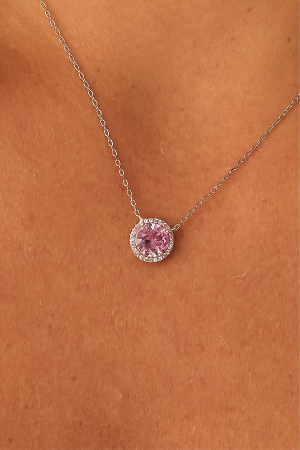 Colar Ponto de Luz Turmalina Pink 10MM Cravação P925