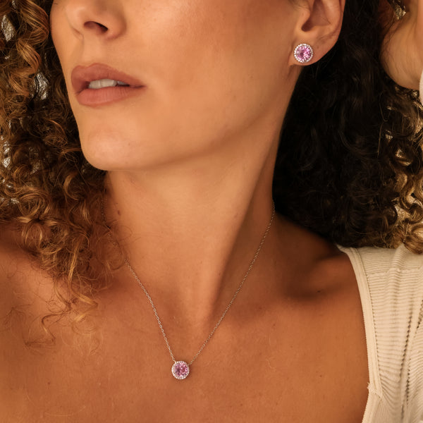 Colar Ponto de Luz Turmalina Pink 10MM Cravação P925