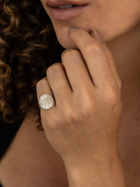 Anel Divino Espírito Santo Prata 925 com Zircônias — Semijoia Religiosa