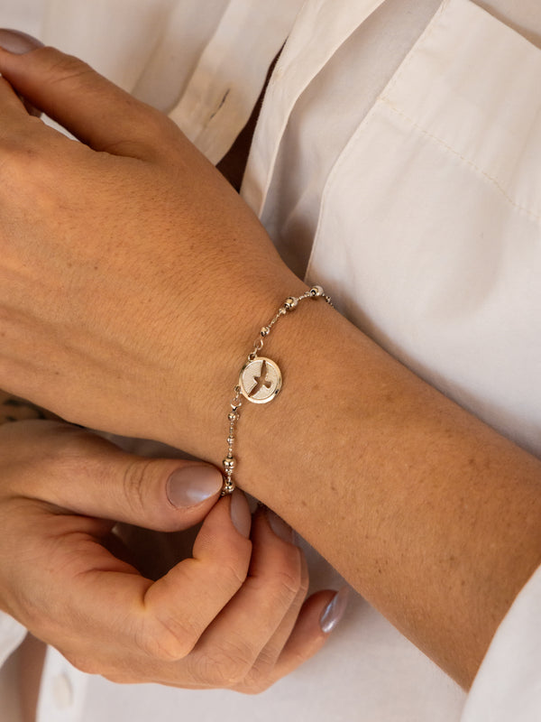 Pulseira Divino Espírito Santo Banhada a Ródio | Semijoia Religiosa