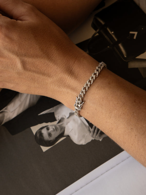 Pulseira Grumet Prata 925 Microcravejada Cristais Ródio