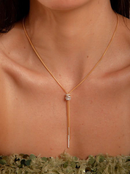 Colar Gravata Nó Prata 925 Banho Ouro 18k com Zircônias 40 cm