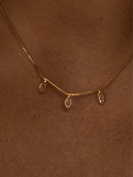 Colar Pingente Navete Trio Zircônia Banho Ouro 18k
