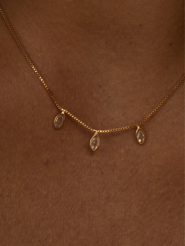 Colar Pingente Navete Trio Zircônia Banho Ouro 18k