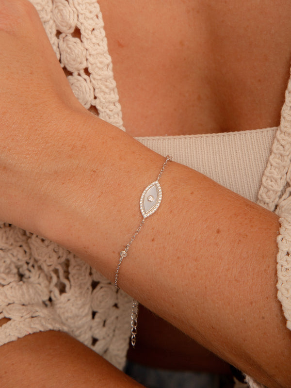 Pulseira Olho Grego Prata 925 Ródio Branco com Zircônias