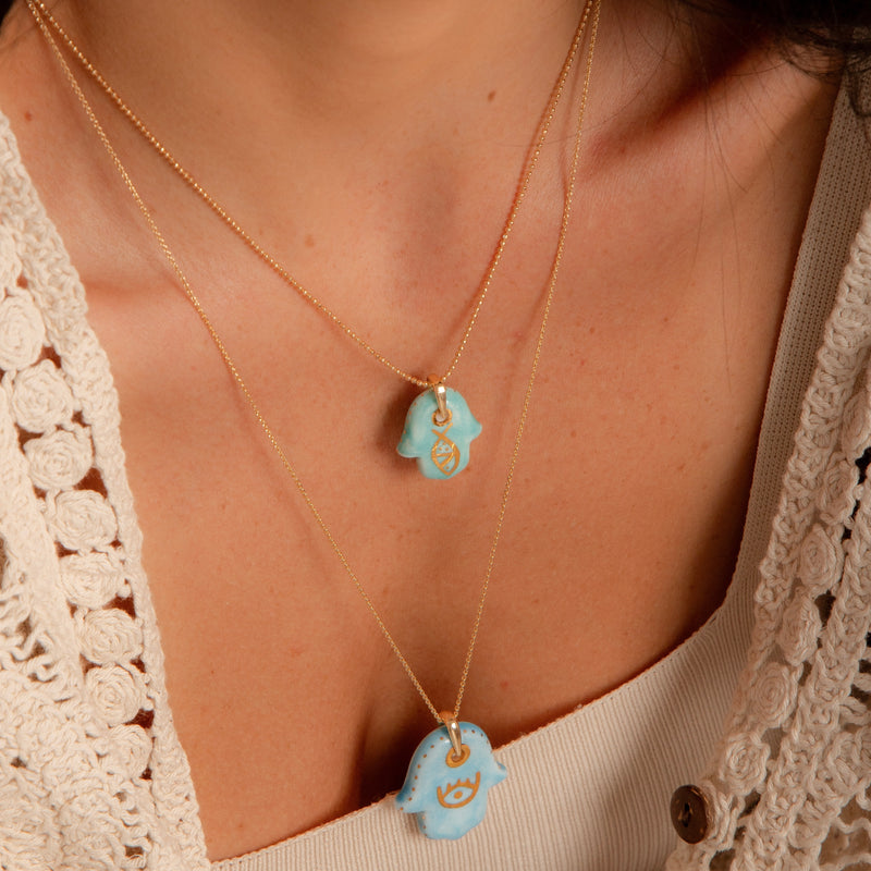 Colar Palma de Hamsa Porcelana P925