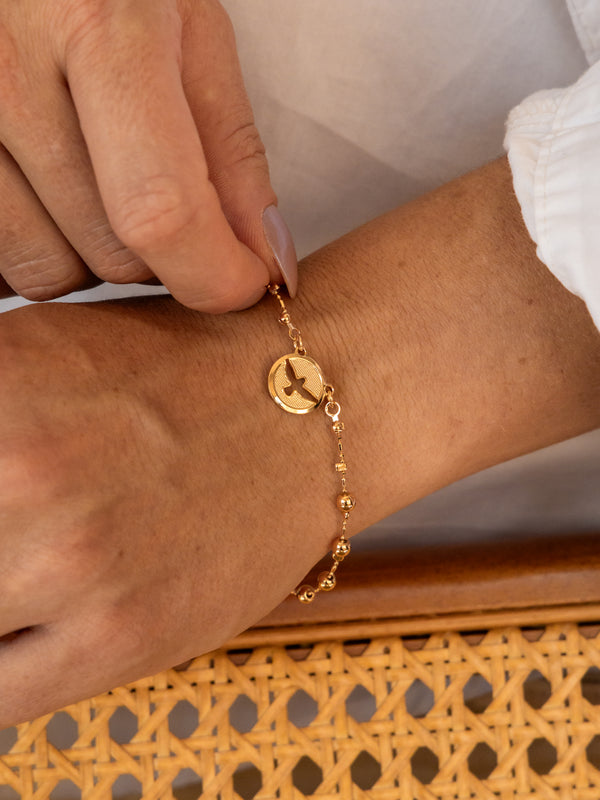 Pulseira Divino Espírito Santo Medallhão Dourado Banho Ouro 18k