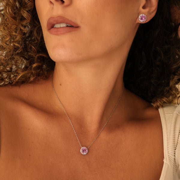 Colar Ponto de Luz Turmalina Pink 10MM Cravação P925