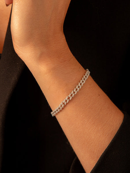 Pulseira Grumet Prata 925 Microcravejada Cristais Ródio