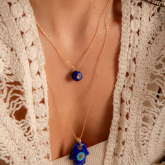 Colar Palma de Hamsa Porcelana P925 Longo