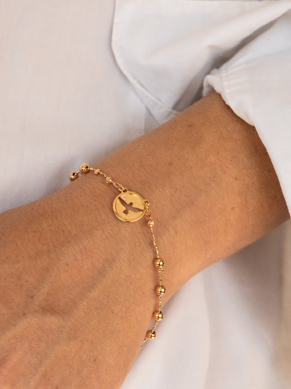 Pulseira Divino Espírito Santo Medallhão Dourado Banho Ouro 18k