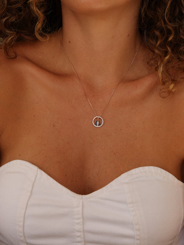 Colar Medalha Nossa Senhora Aparecida Cravejada Ouro 18k