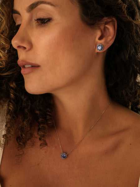 Colar Ponto de Luz Tanzanita Prata 925 Ródio Branco Halo