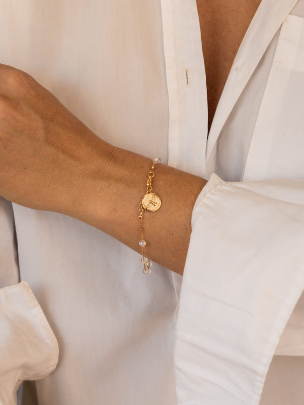 Pulseira Divino Espírito Santo com Cristais Banhada a Ouro 18K