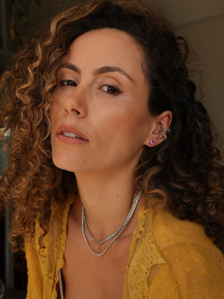 Ear Cuff Cravação Oval Rainbow Prata 925 Multicolorido
