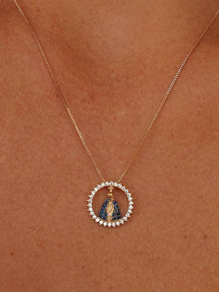 Colar Medalha N.S. Aparecida cravejada