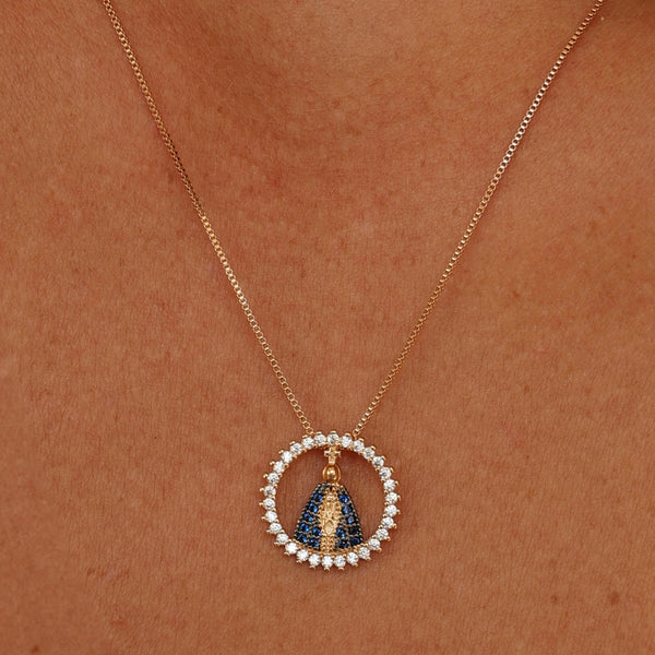Colar Medalha N.S. Aparecida cravejada