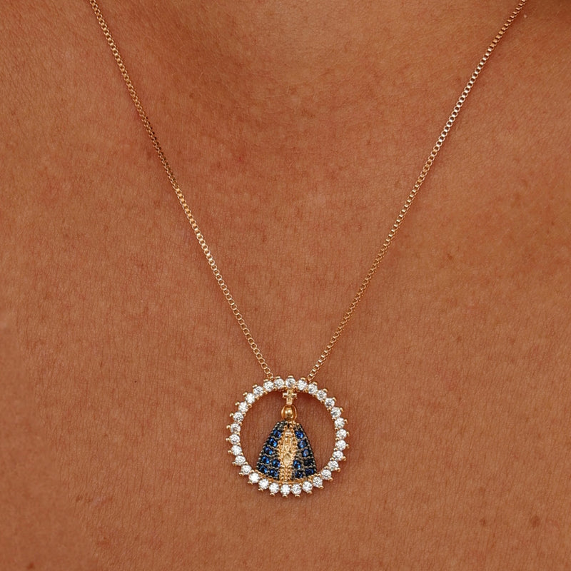 Colar Medalha N.S. Aparecida cravejada