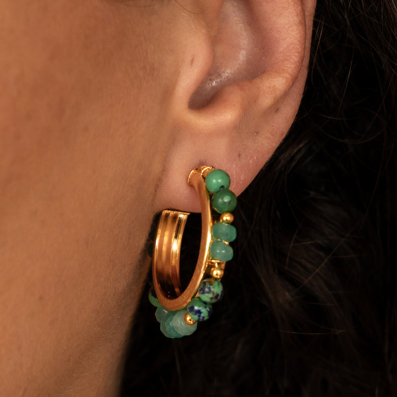 Brinco Argola Max Pedras Naturais Turquesa