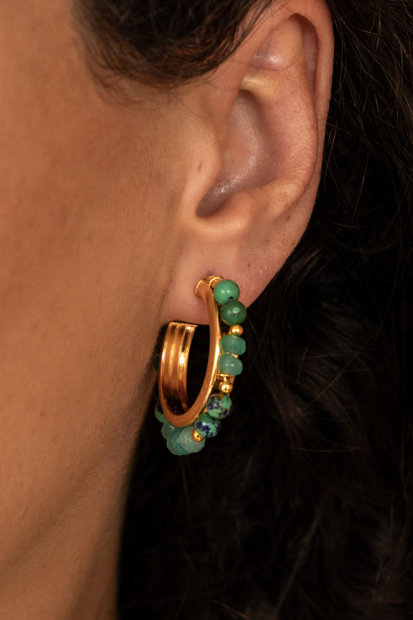 Brinco Argola Max Pedras Naturais Turquesa