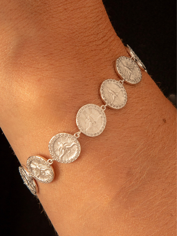 Pulseira Medalhas Divino Espírito Santo Prata 925 Ródio Branco