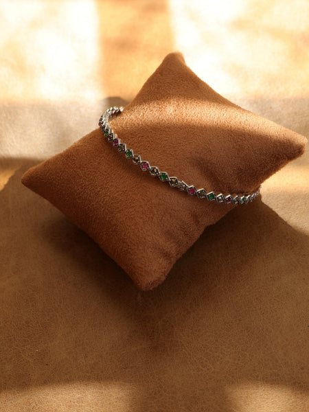 Bracelete Marcassita Prata 925 com Pedras Coloridas