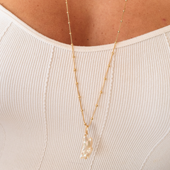 Colar Pérola Barroca Longo Banhado em Ouro Amarelo 18k