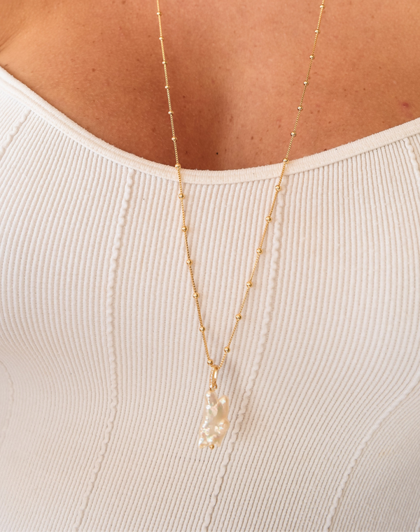 Colar Pérola Barroca Longo Banhado em Ouro Amarelo 18k