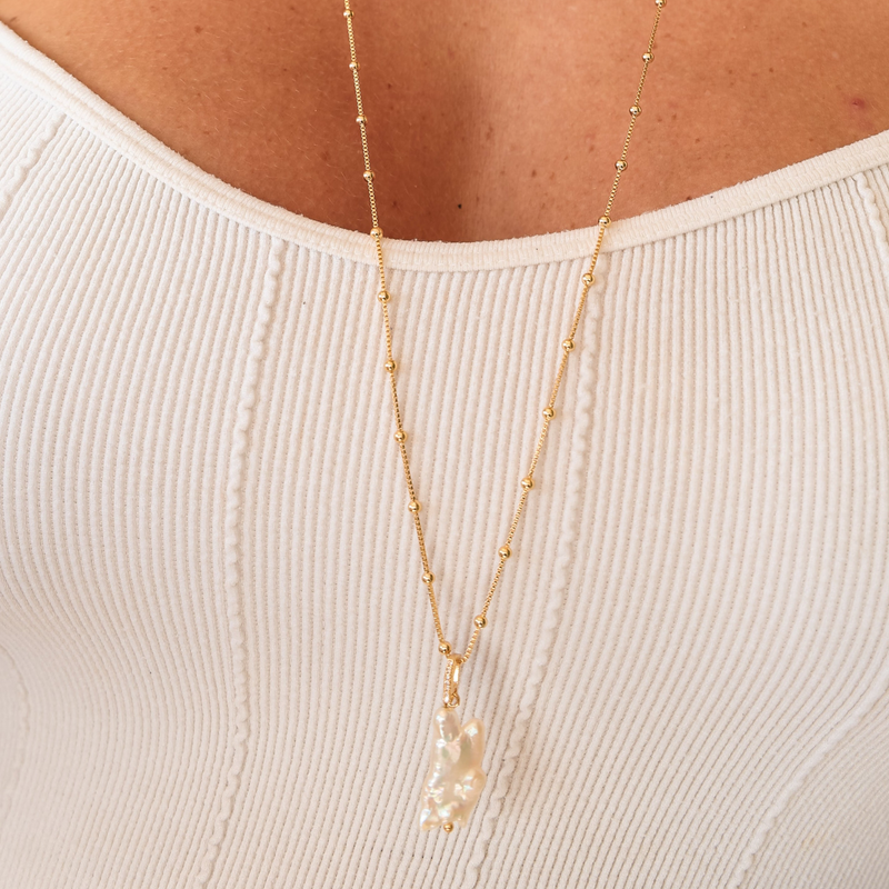 Colar Pérola Barroca Longo Banhado em Ouro Amarelo 18k