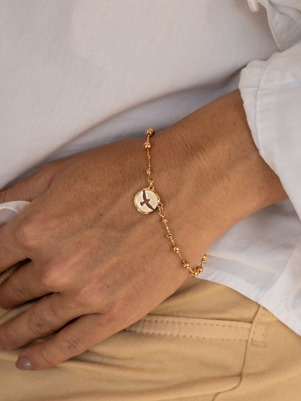 Pulseira Divino Espírito Santo Medallhão Dourado Banho Ouro 18k