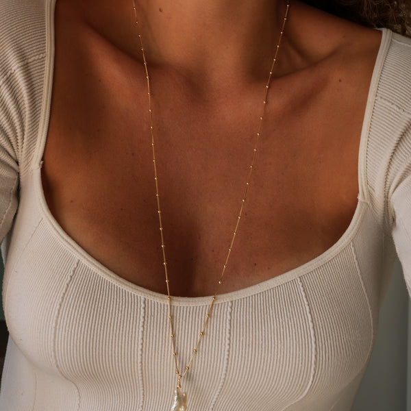 Colar Pérola Barroca Longo Banhado em Ouro Amarelo 18k