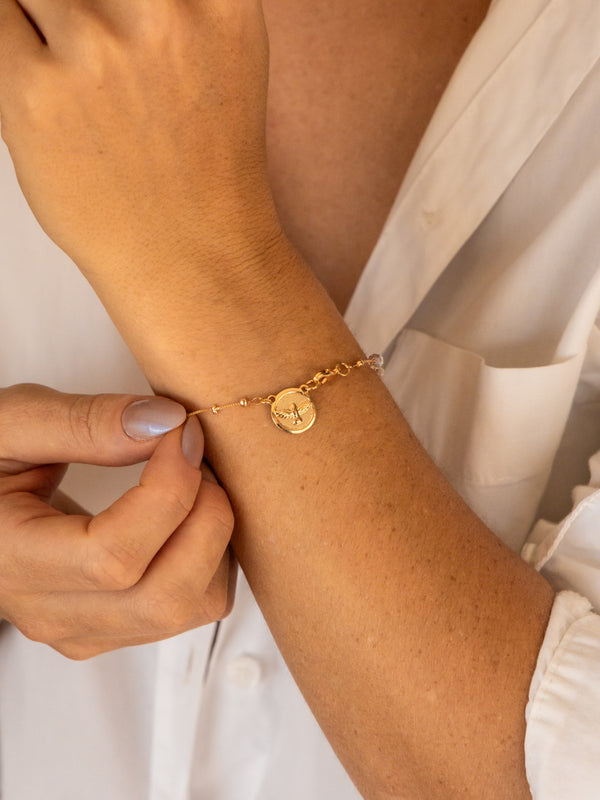 Pulseira Divino Espírito Santo com Cristais Banhada a Ouro 18K
