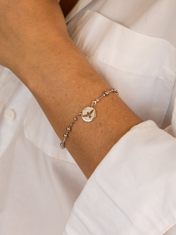 Pulseira Divino Espírito Santo Banhada a Ródio | Semijoia Religiosa