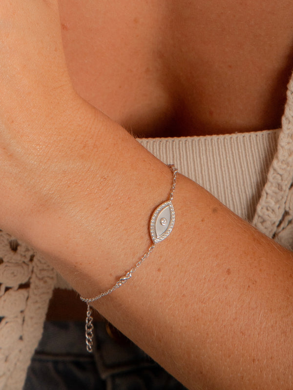 Pulseira Olho Grego Prata 925 Ródio Branco com Zircônias