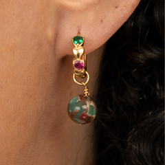 Brinco Argola Pedra Natural Turquesa