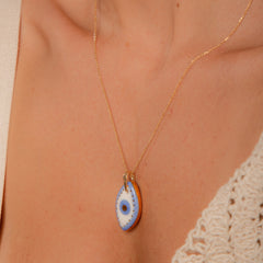 Colar Olho Grego Porcelana P925 Longo