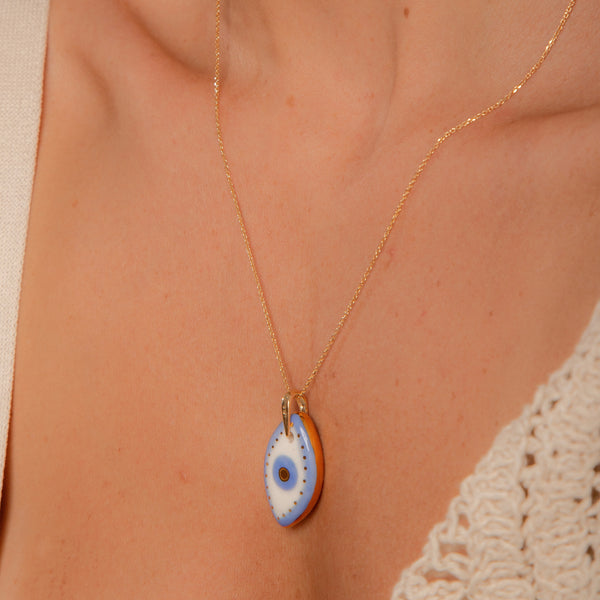 Colar Olho Grego Porcelana P925 Longo
