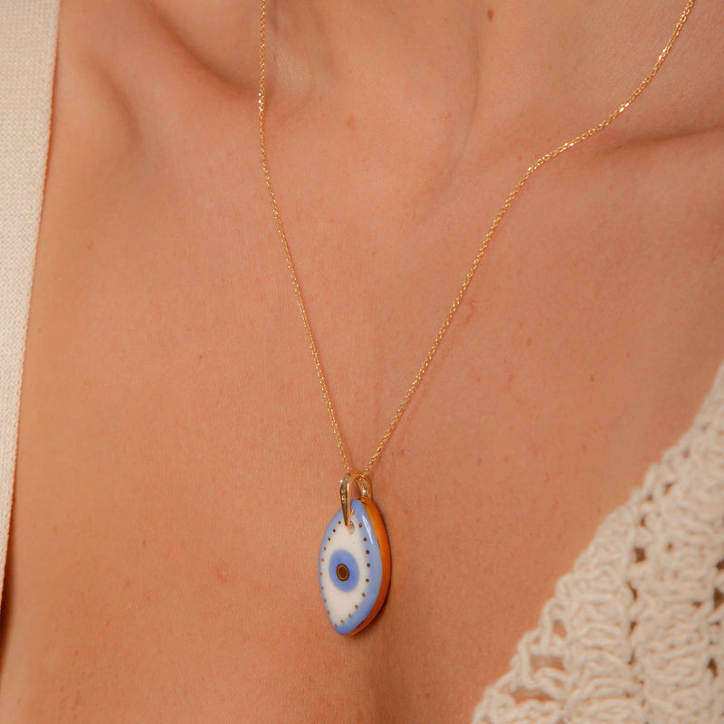 Colar Olho Grego Porcelana P925 Longo