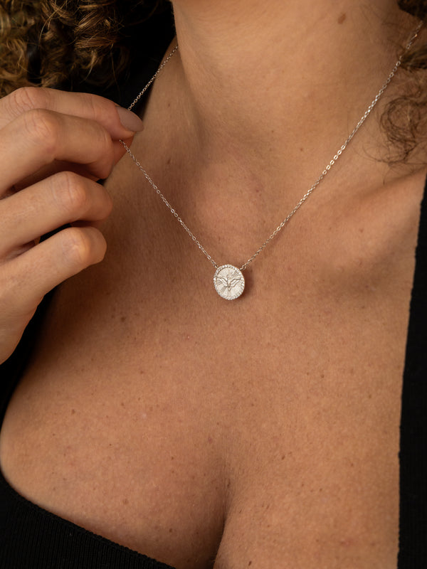 Colar Medalha Divino Espírito Santo Médio Prata 925 com Cristais