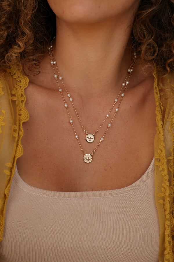 Colar Duplo Divino Espirito Santo Perola Shell