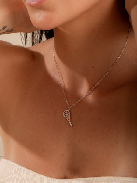 Colar Pingente Raquete de Tênis Prata 925 Ródio Branco