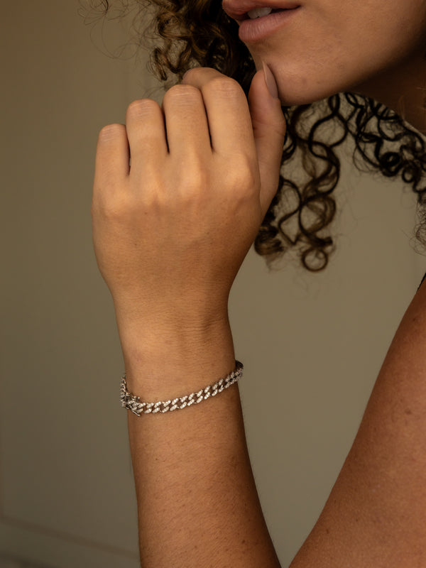 Pulseira Grumet Prata 925 Microcravejada Cristais Ródio