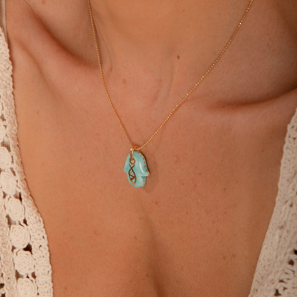 Colar Palma de Hamsa Porcelana P925