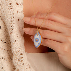 Colar Olho Grego Porcelana P925 Longo