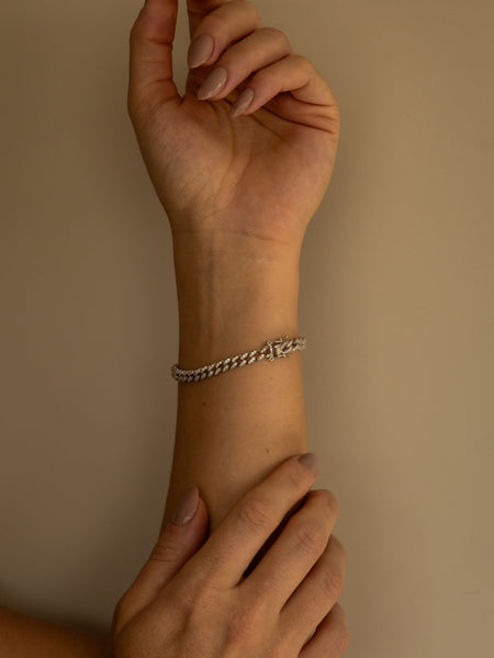 Pulseira Grumet Prata 925 Microcravejada Cristais Ródio