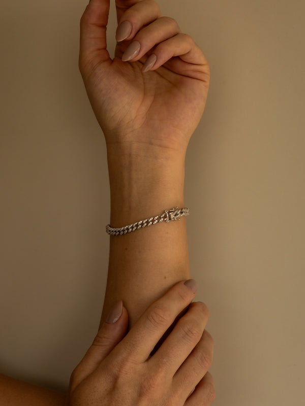 Pulseira Grumet Prata 925 Microcravejada Cristais Ródio