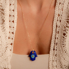 Colar Palma de Hamsa Porcelana P925 Longo