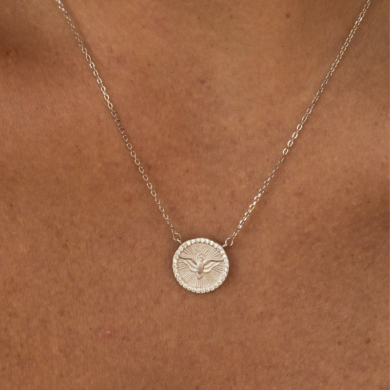 Colar Medalha Divino Espirito Santo P925 Médio