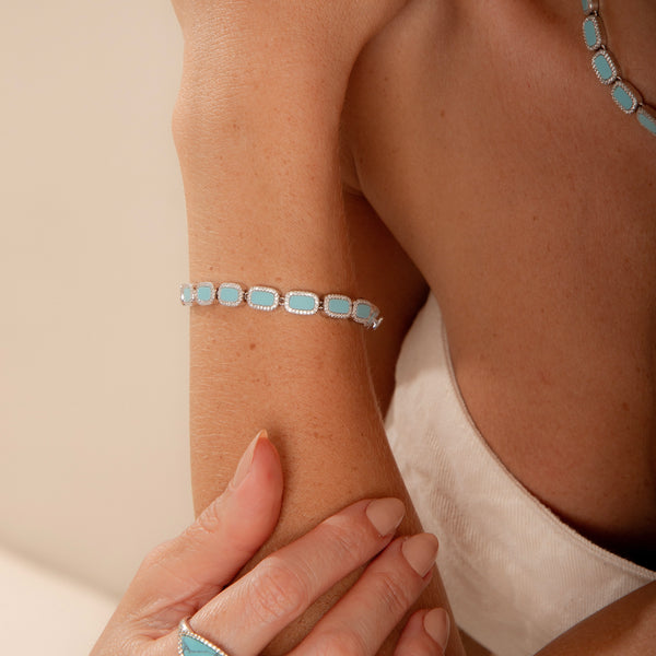 Pulseira Riviera Turquesa Luxo 17cm P925